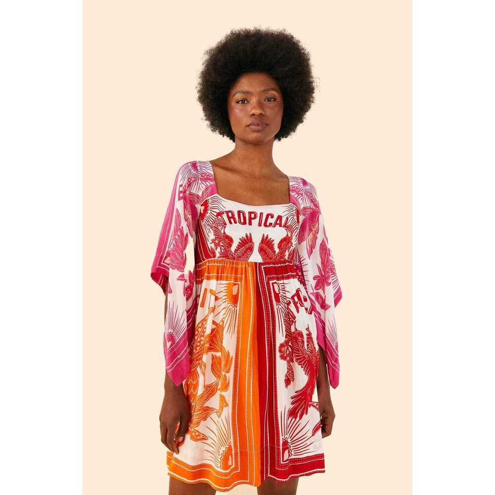 FARM Rio Pink & Orange Tropical Square-Neck Mini Dress